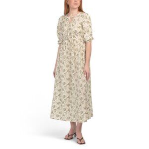 LUNA SKIES Multi Linen Blend Printed Long Sleeve Maxi Dress